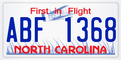 NC license plate ABF1368