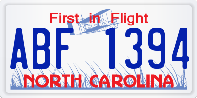 NC license plate ABF1394
