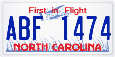 NC license plate ABF1474