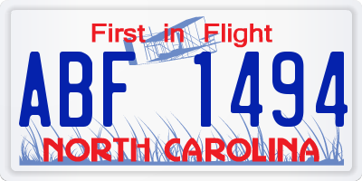 NC license plate ABF1494