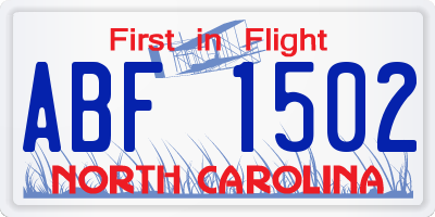 NC license plate ABF1502