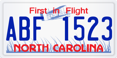 NC license plate ABF1523