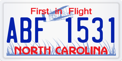 NC license plate ABF1531
