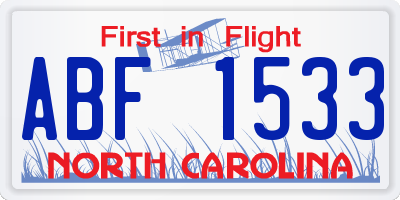 NC license plate ABF1533