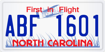 NC license plate ABF1601