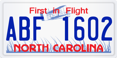 NC license plate ABF1602