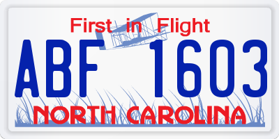 NC license plate ABF1603
