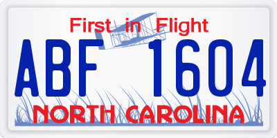 NC license plate ABF1604