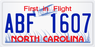 NC license plate ABF1607