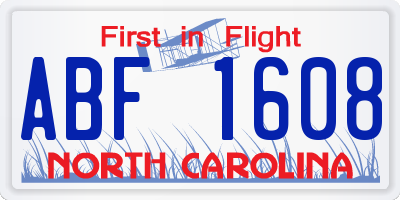 NC license plate ABF1608