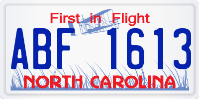 NC license plate ABF1613