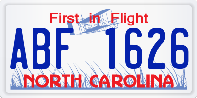 NC license plate ABF1626