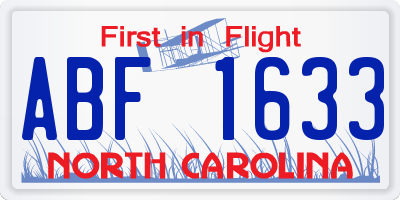 NC license plate ABF1633