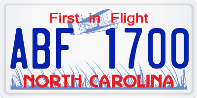 NC license plate ABF1700