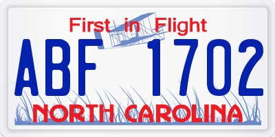 NC license plate ABF1702
