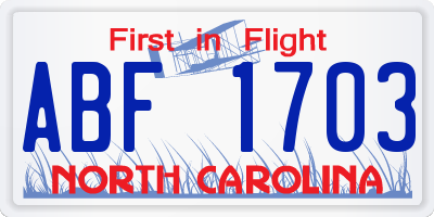 NC license plate ABF1703