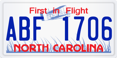 NC license plate ABF1706
