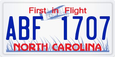 NC license plate ABF1707