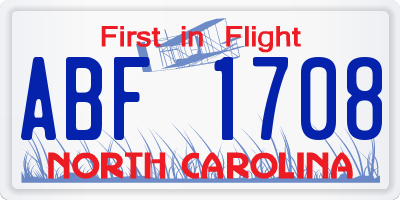 NC license plate ABF1708