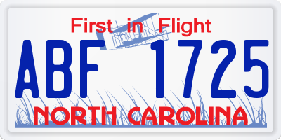 NC license plate ABF1725