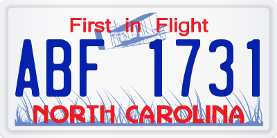 NC license plate ABF1731