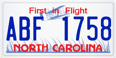 NC license plate ABF1758