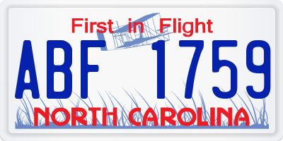 NC license plate ABF1759