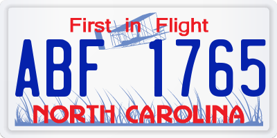 NC license plate ABF1765