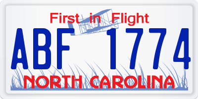 NC license plate ABF1774