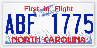 NC license plate ABF1775