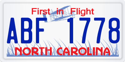 NC license plate ABF1778
