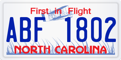 NC license plate ABF1802
