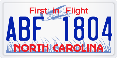 NC license plate ABF1804