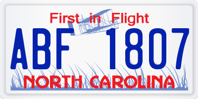 NC license plate ABF1807
