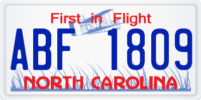 NC license plate ABF1809
