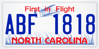 NC license plate ABF1818