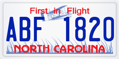 NC license plate ABF1820