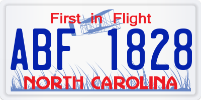 NC license plate ABF1828