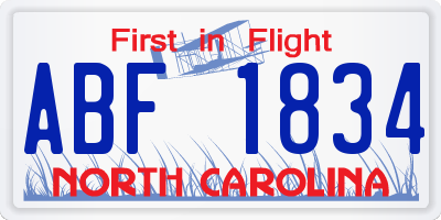 NC license plate ABF1834