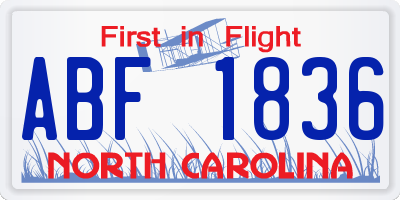 NC license plate ABF1836