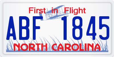 NC license plate ABF1845