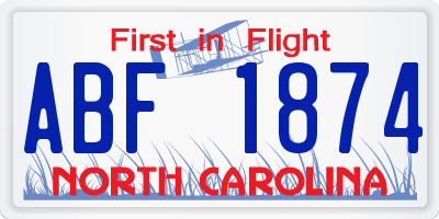 NC license plate ABF1874