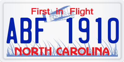 NC license plate ABF1910