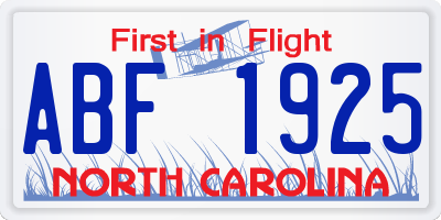 NC license plate ABF1925