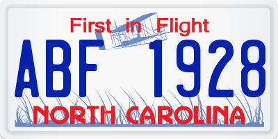 NC license plate ABF1928