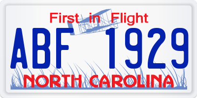 NC license plate ABF1929