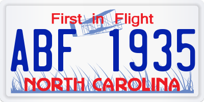 NC license plate ABF1935