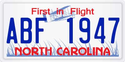 NC license plate ABF1947