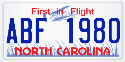 NC license plate ABF1980