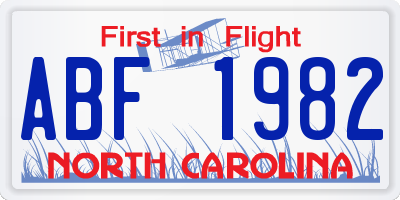 NC license plate ABF1982
